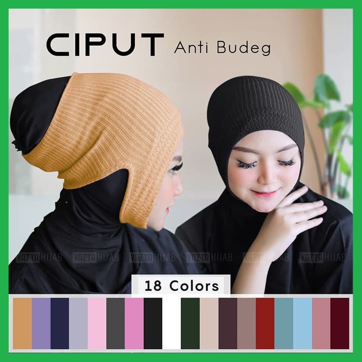 ✅ Ciput Anti Budeg Bahan Rajut PE / Dalaman Hijab / Inner Kerudung Anbud Motif Salur Zigzag Hitam