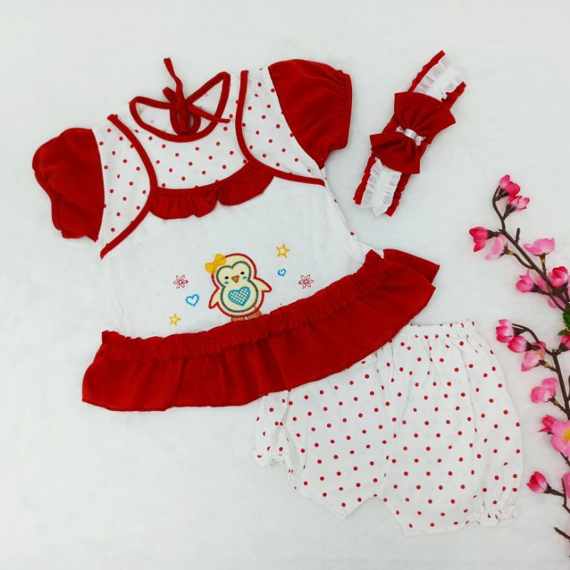 [Ss-1018] Pakaian Bayi Perempuan Size 0-6bulan Gratis Bando, Baju Bayi Lucu, Setelan Bayi