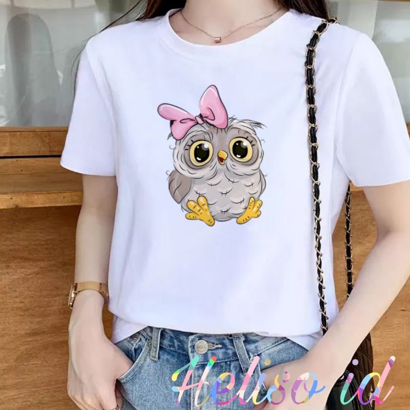 Kaos Tshirt Wanita Bahan Katun Combed 30s Gambar Owl Cute/Tshirt Premium Wanita Motif Printing