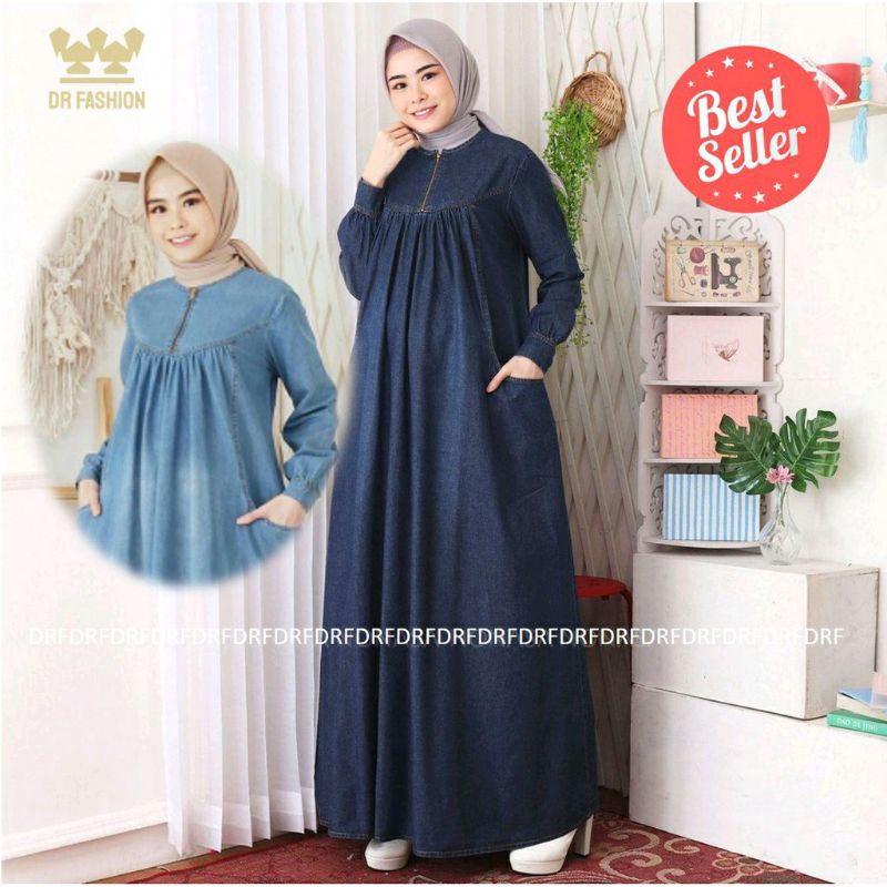 gamis jeans Ambi //dress jeans kekinian//Ambi dress jeans//gamis terbaru