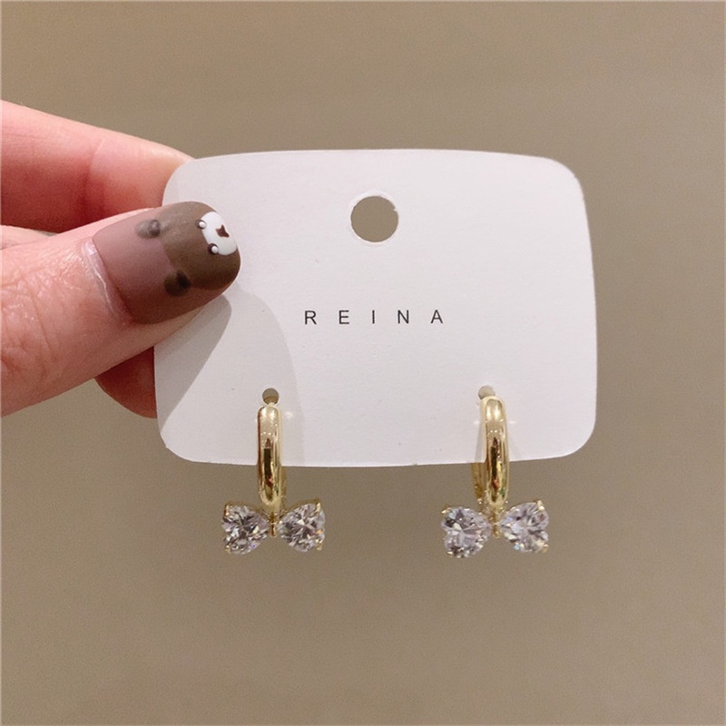 Anting Tusuk Sterling Silver 925 Desain Pita Hias Berlian Imitasi Ala Korea Untuk Wanita