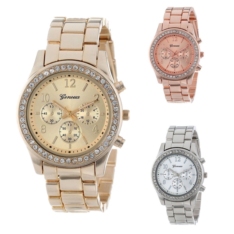 【Kotak gratis】Jam Geneva Wanita Analog Diamond Fashion Casual Lady Wrist Watch Import