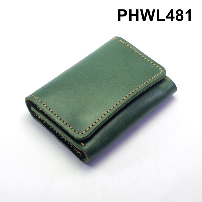 dompet kartu muat banyak kartu unik simpel kulit asli hijau - PHWL481