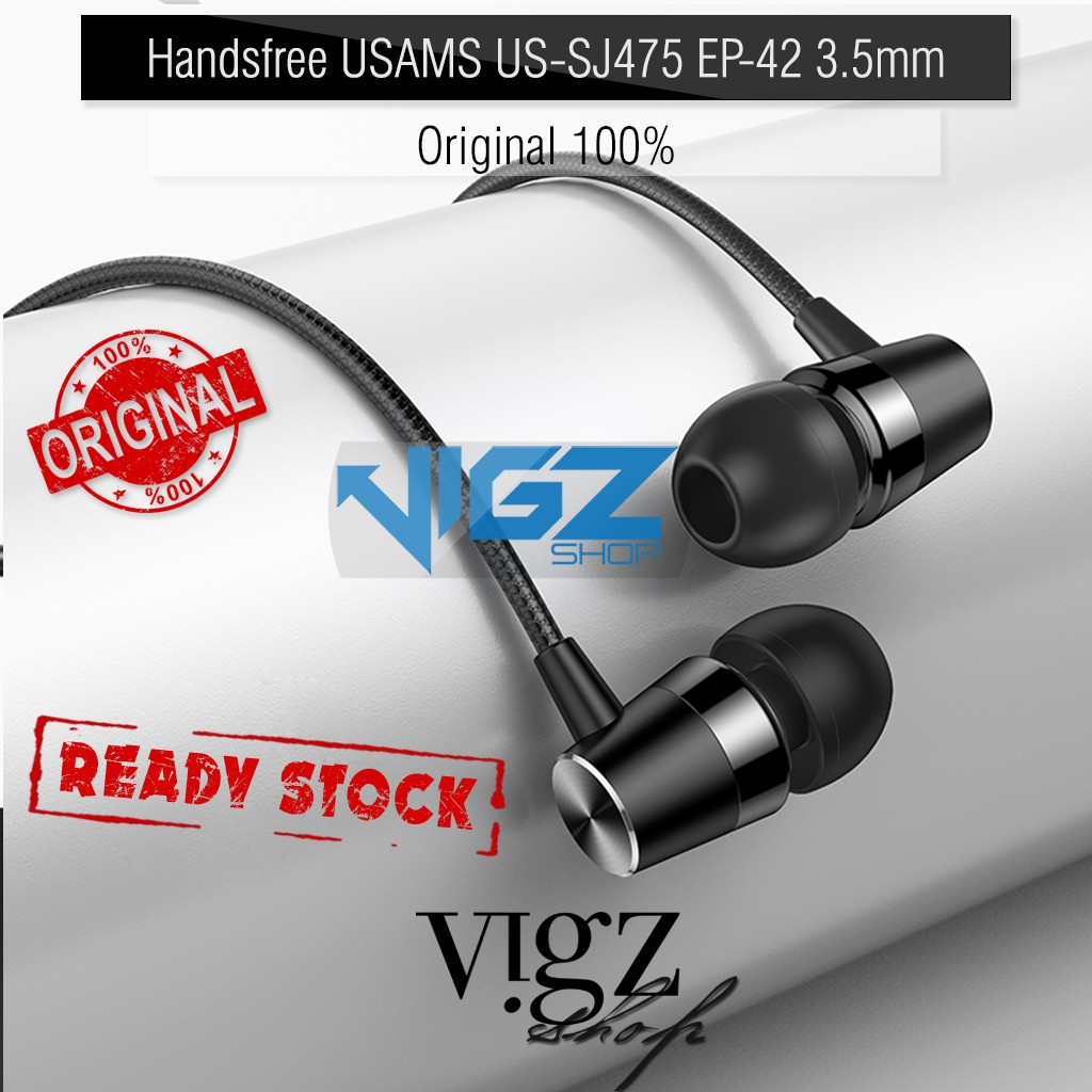 USAMS EP-42 Audio Jack 3.5mm Metal In-ear Earphone 1.2m Black Original