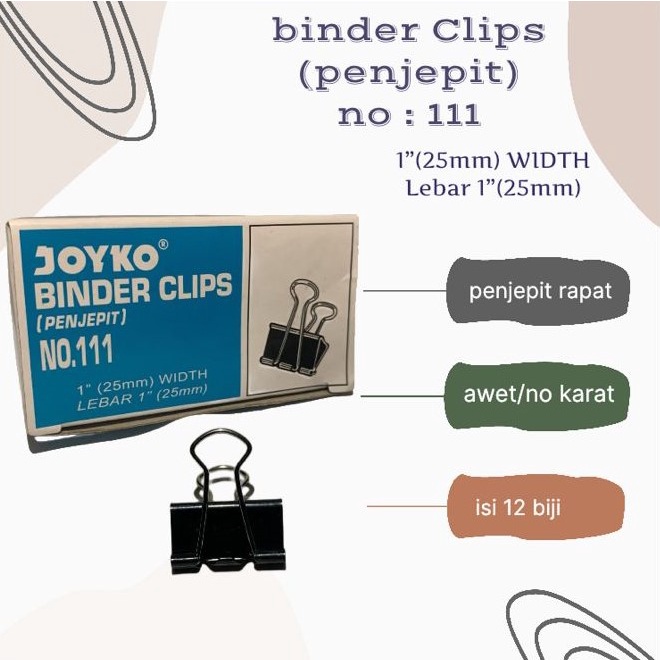 

penjepit kertas/clips/clips hitam/clips lebar 25mm/clips sedang/ clips joyko