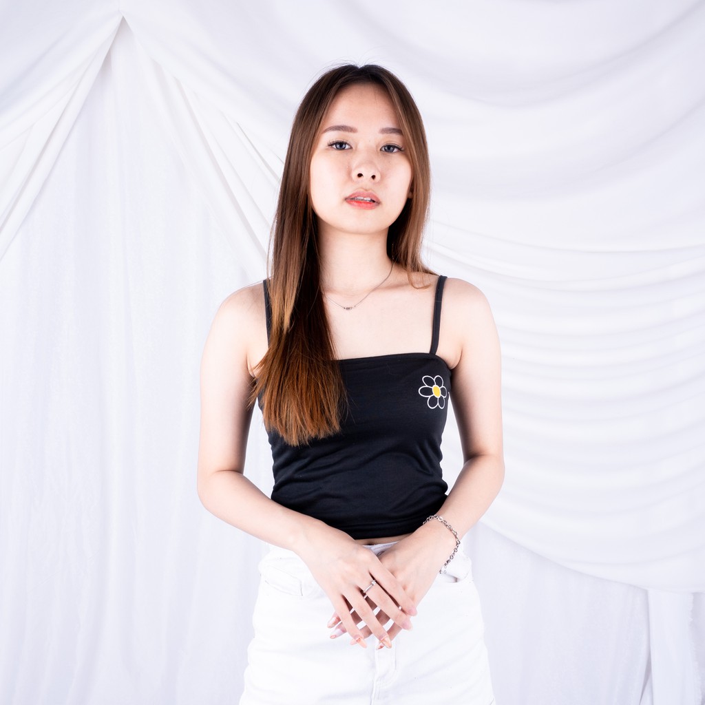 TANKTOP FLOWER / DAISY TANK TOP KOREAN / TANK TOP FLOWER | TANKTOP VEGA RIB FIT L-HITAM PE