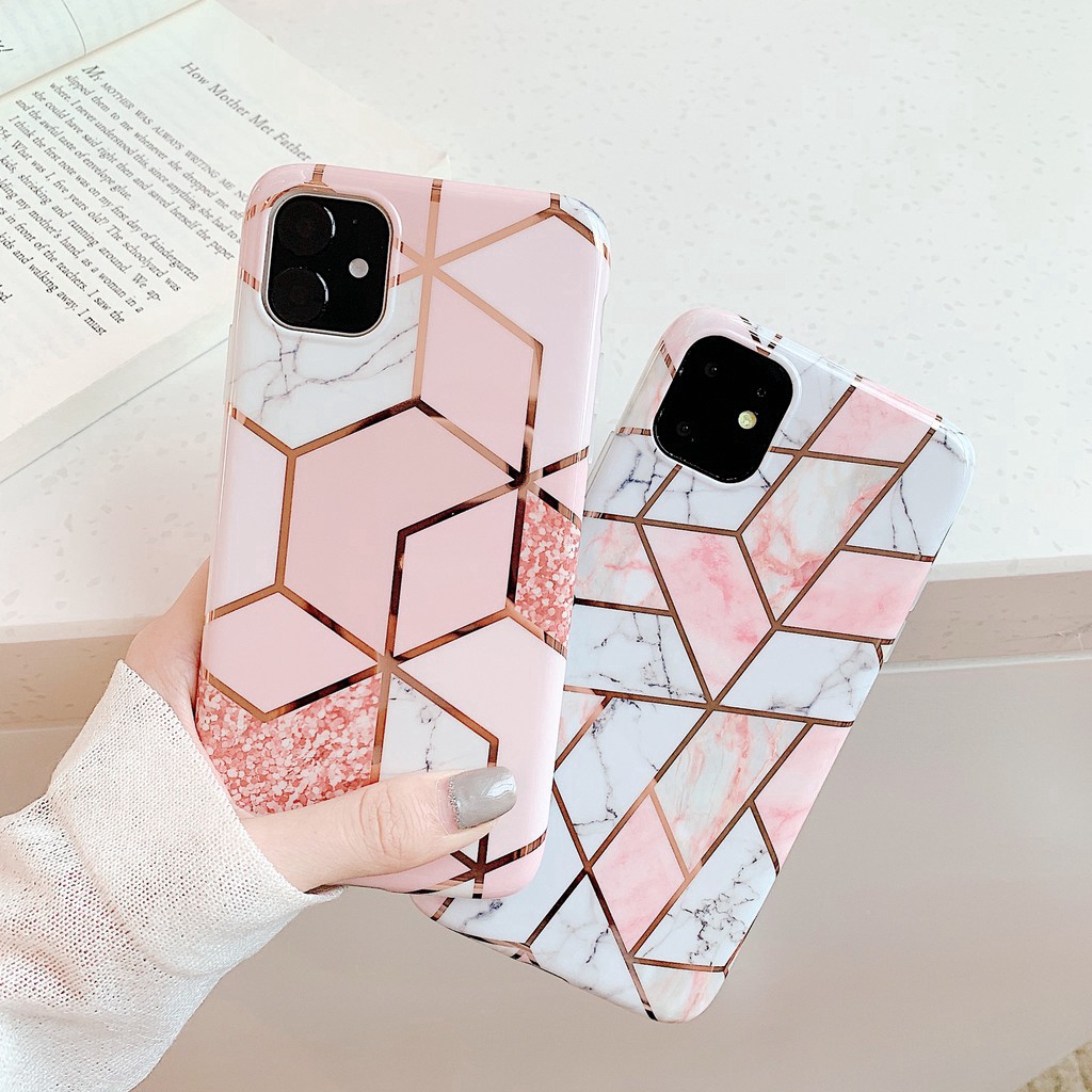 Geometric Marble Texture iPhone 11 X XR XS Max 11 Pro Max Soft IMD Cases Cover For iPhone 6+ 6S 7 8 Plus full cover