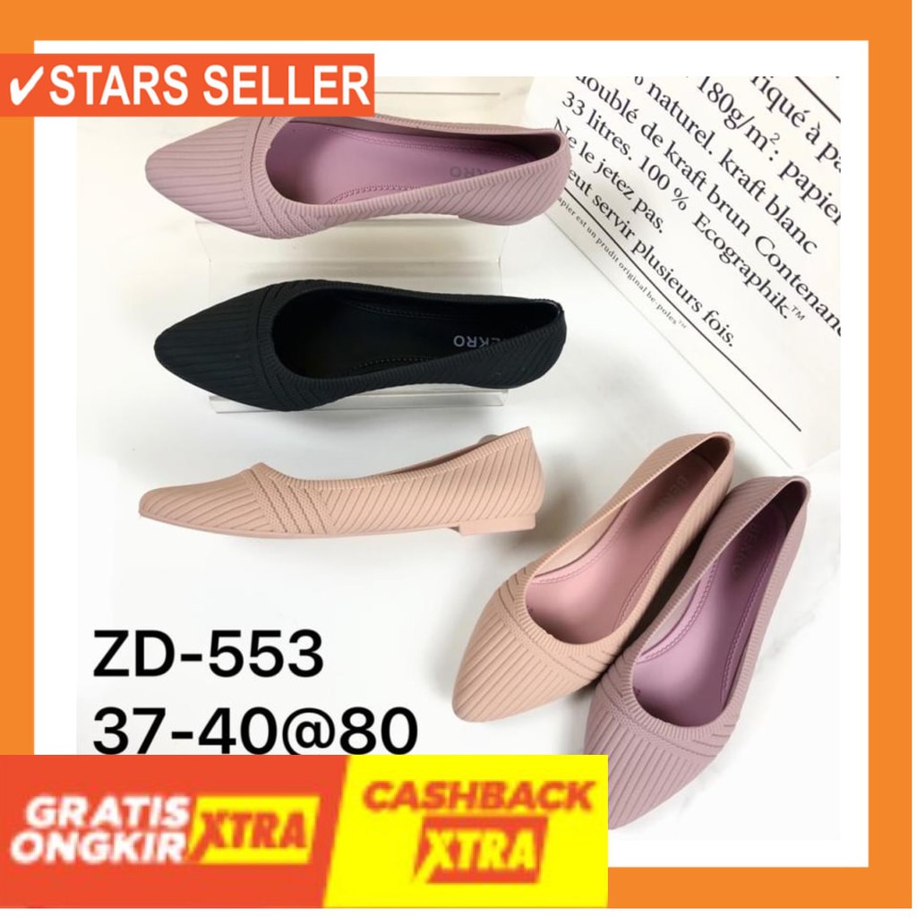 (BAYAR DI TEMPAT) MURAH BARU ASLI ORIGINAL NEW 2020 / Sepatu Flat Jelly Wanita tiffany 2 ZD-553