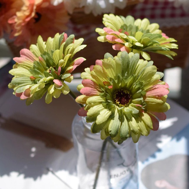 Bunga DAISY Artificial Flower - Dekorasi Pesta Bunga Plastik  - Tanaman Palsu Properti Foto Produk-Green