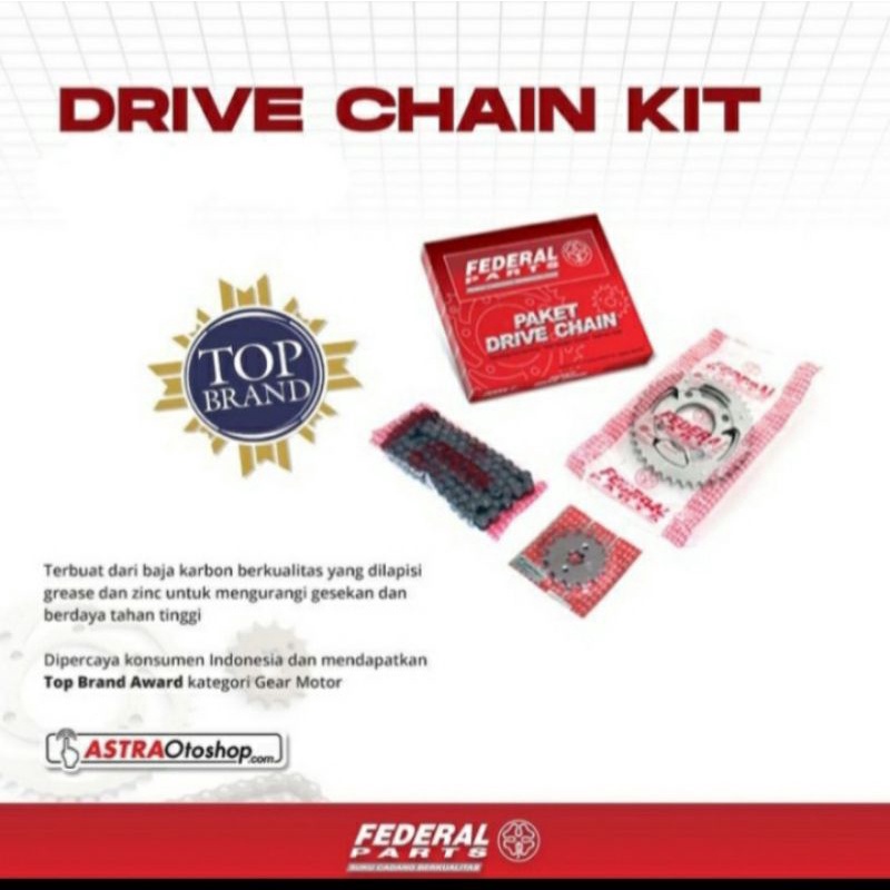 RANTAI GEAR SET DRIVE CHAIN KIT YAMAHA VEGA ZR MERK FEDERALSANGAT COCOK DIPAKAI UNTUK SEPEDA MOTOR Y