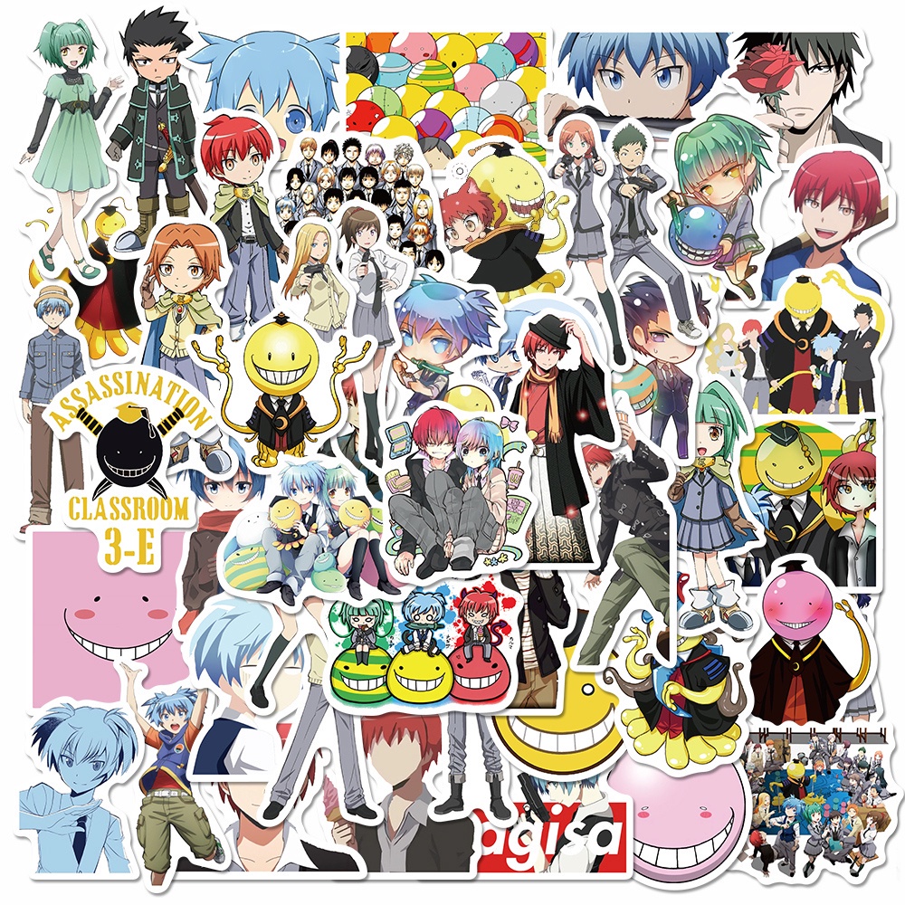 50pcs Stiker Desain Kartun Anime Assassination Classroom Anti Air Untuk Laptop