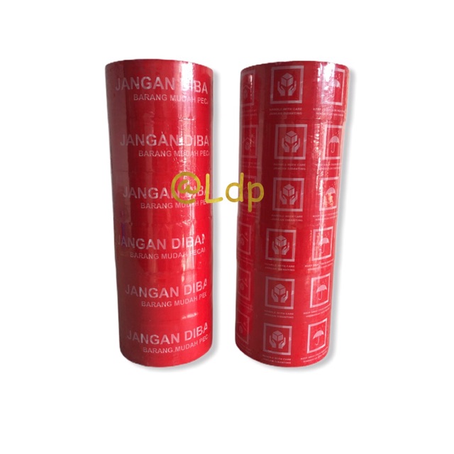 

LAKBAN FRAGILE MERAH JANGAN DI BANTING 48MM X 100 YARD (untuk packing )