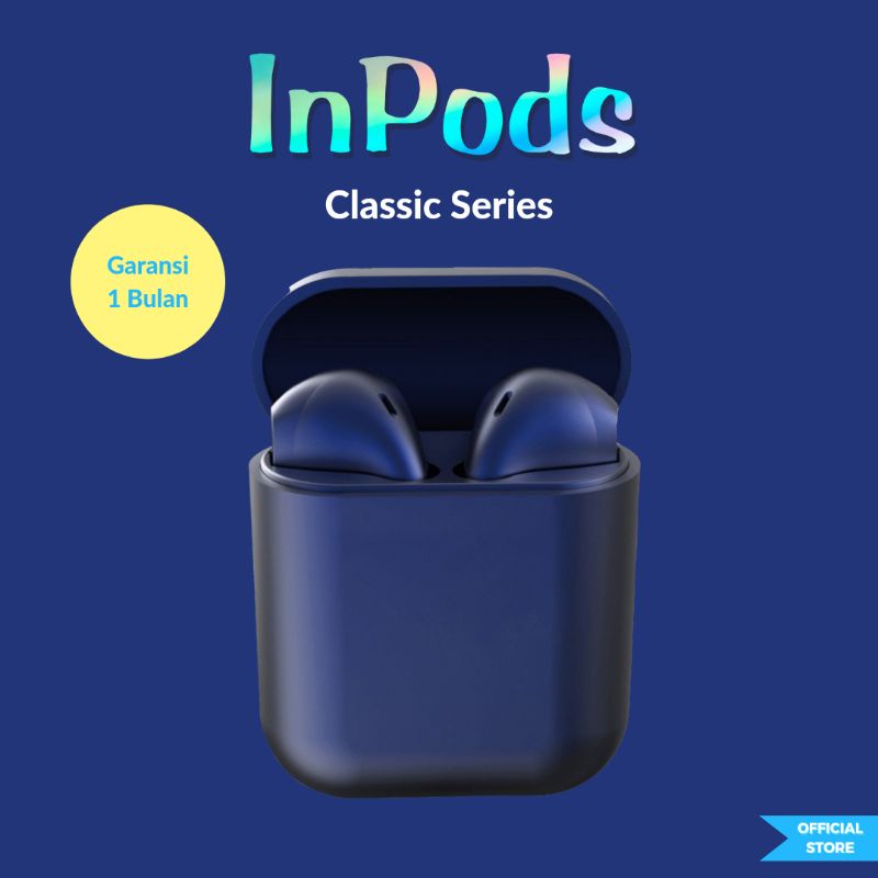 OFFICIAL InPods 12 Dark Blue Headset Bluetooth 5.0 TWS Earphone Android & IOS Wireless Macaron Tanpa