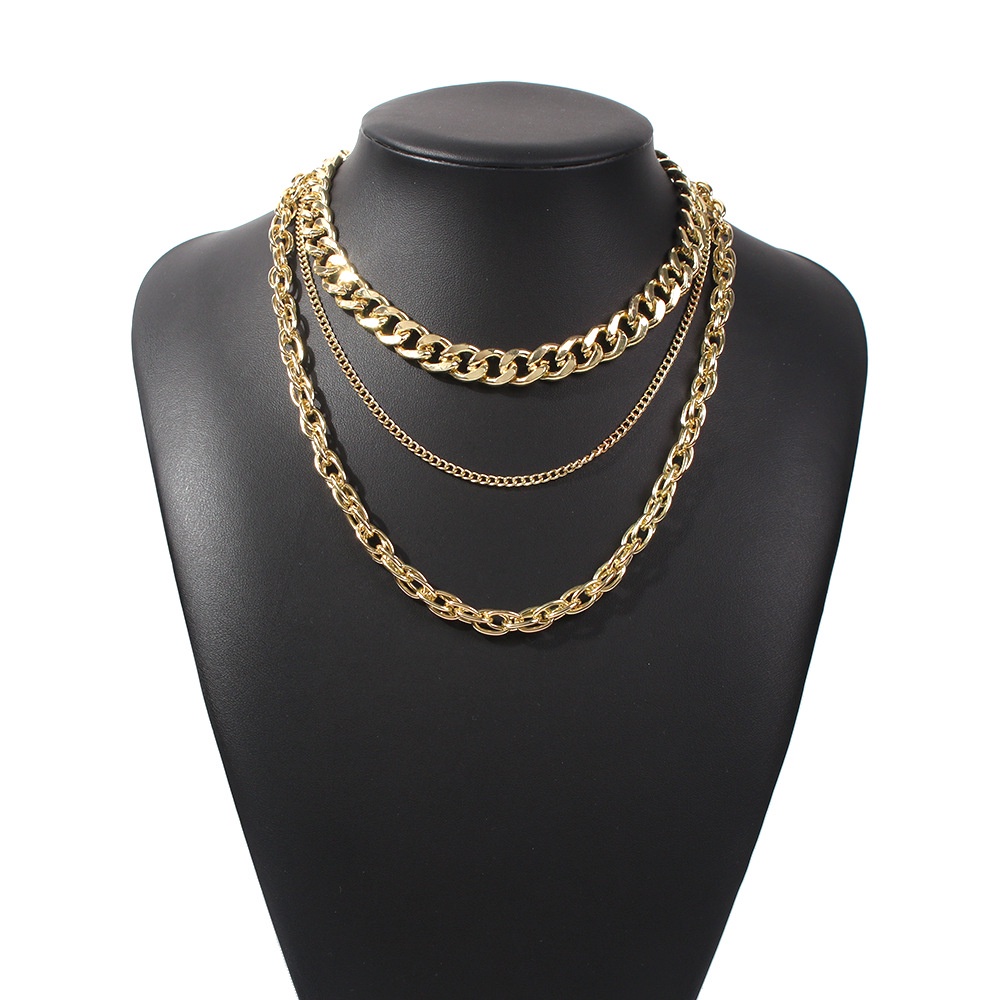 Multilayer Tebal Rantai Klavikula Rantai Kuba Liar Kreatif Fashion Kalung Retro Angin Dingin Kepribadian Wanita Kalung