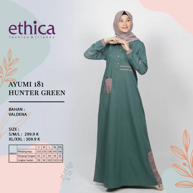 Gamis Ethica Ayumi 181 (Hunter green,orchid Mist,warm sand )