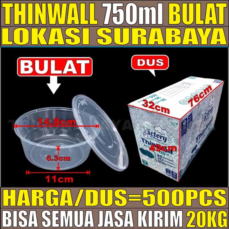 Thinwall 750ml 500pcs Bowl Dus Mangkok 750 ml Bulat Bakso Semua Jasa Kirim Surabaya