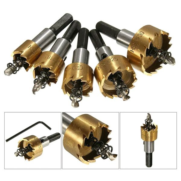 Mata Bor Carbide Hole Saw Cut Set 5 pcs Holesaw HSS 5pcs Gold Pelubang Besi Metal Steel Kuning Emas