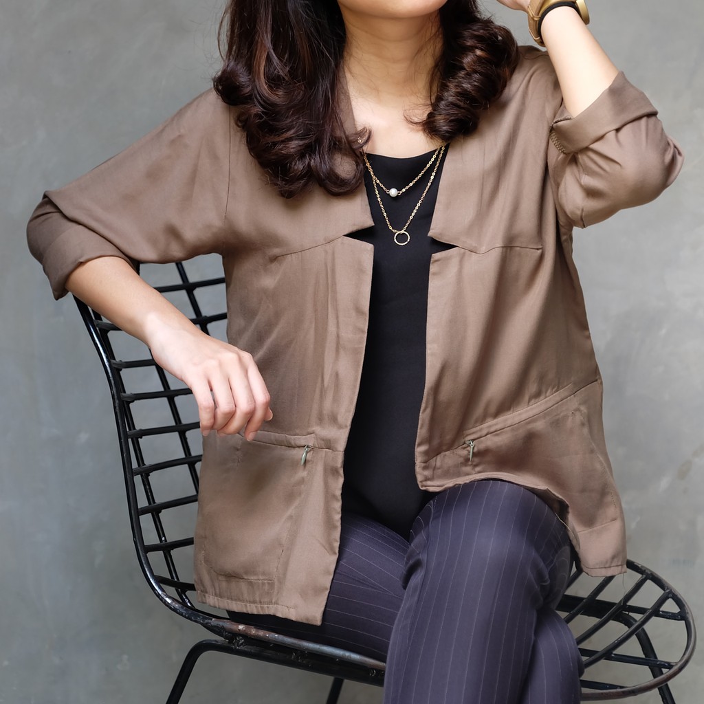 Blazer Kelly Wanita Top Atasan Casual Kerja Hijau Army Lengan Panjang Allsize Premium Quality