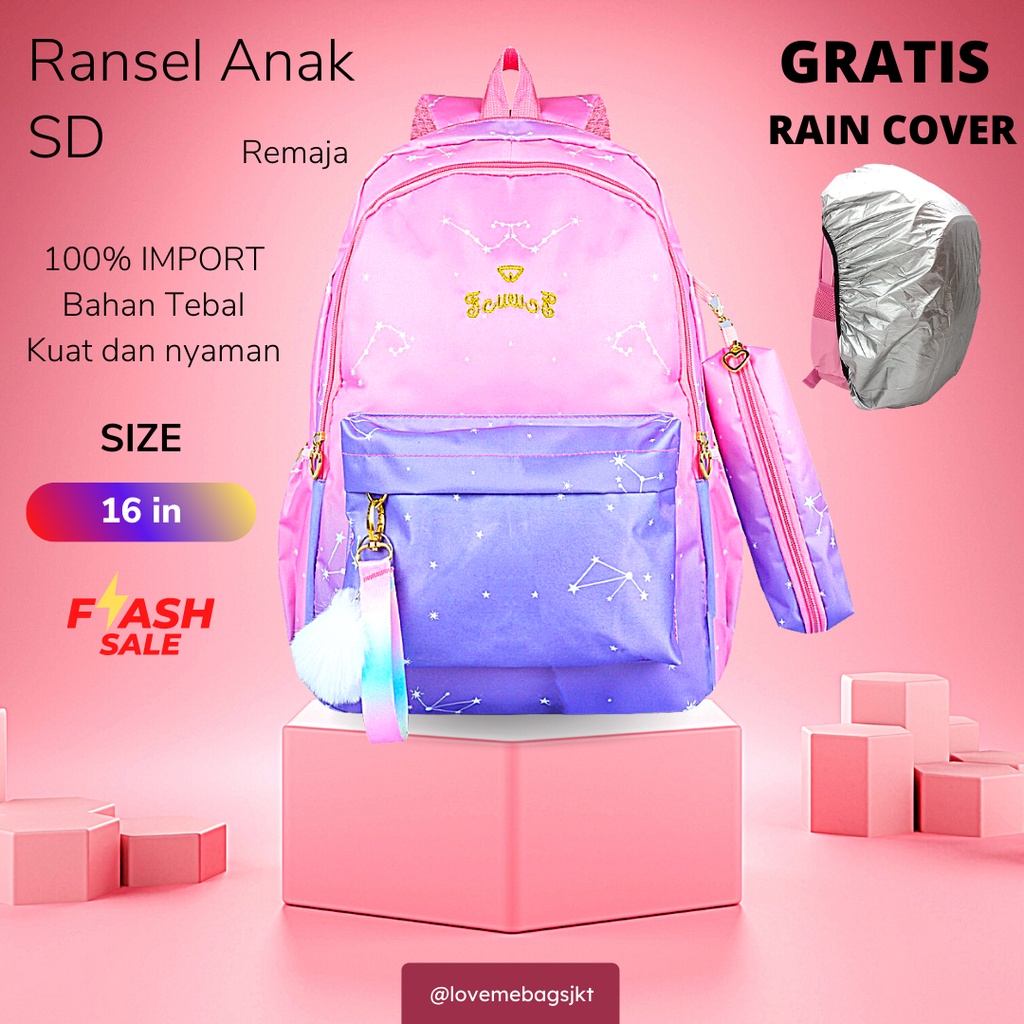 Tas anak perempuan LMB Kualitas import Bahan Berkualitas Anti Air Cocok Untuk Anak Remaja Gratis Rain Cover Bag Parasut Premium