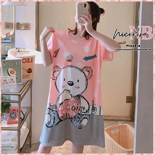 Nicebra Pakaian Wanita Import Daster Motif Kartun Longgar Korea Fit  XXL 4017