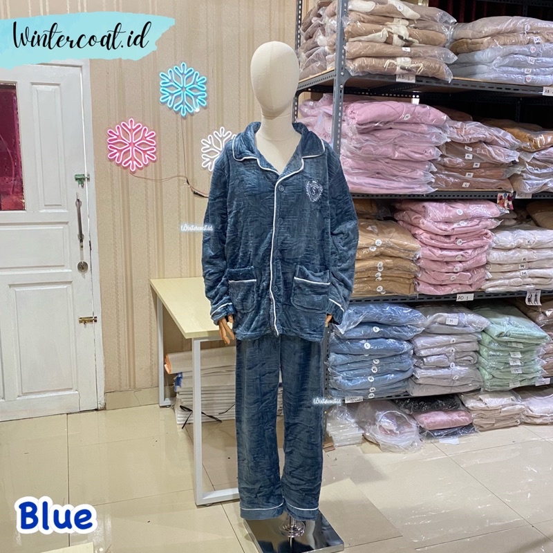 Men pajamas winter import baju tidur musim dingin piyama set cowok hangat atasan dan bawahan big size