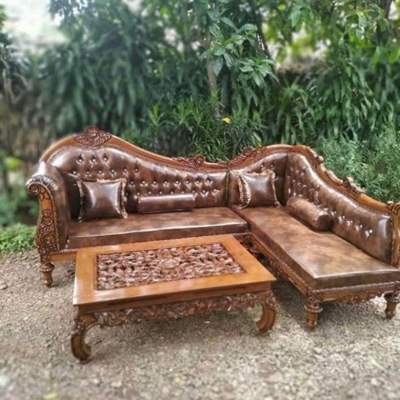 sofa leter L,sofa ukiran ,sofa kayu jati