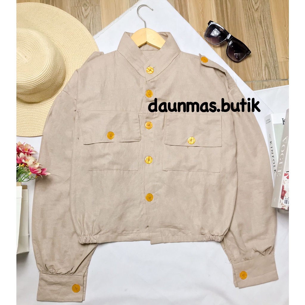 1KG MUAT 5PCS | OCHI JAKET PUFFY LINEN RAMI OCHA OVERSIZE HITS OOTD SELEBGRAM FASHION GROSIR WANITA KOREAN STYLE-OCHI OCHA CREAMY