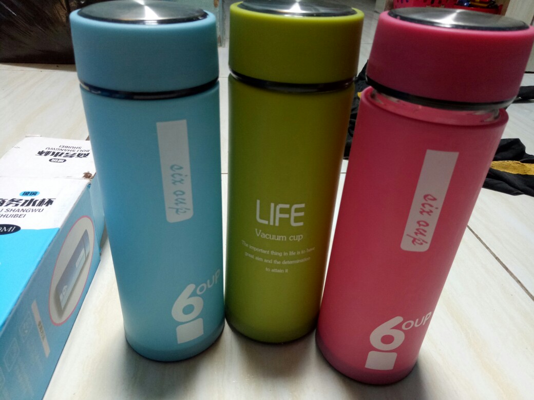 Botol Minum Kaca Six Oup 450ml Beling Cover Plastik 6oup Logo