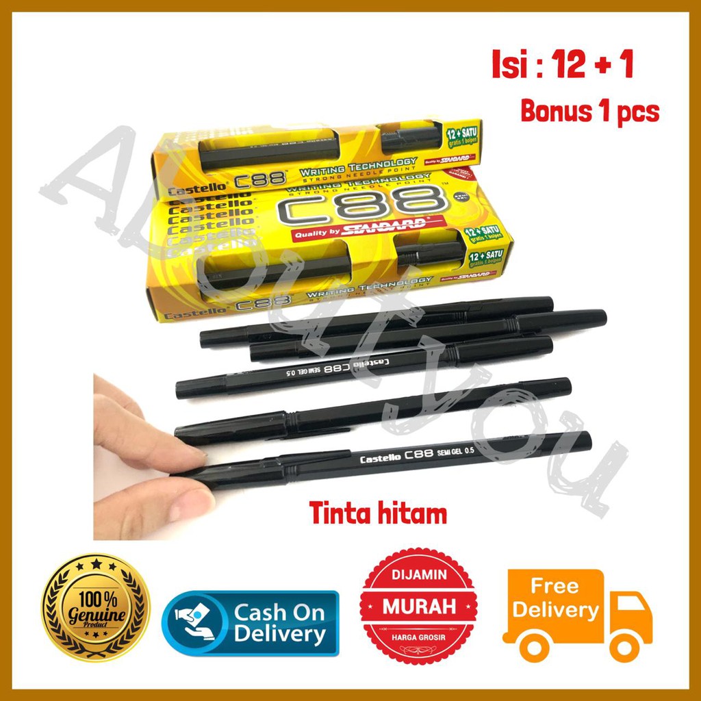 Pulpen STANDARD pen C88 warna HITAM 0.5 mm Castello batang ...