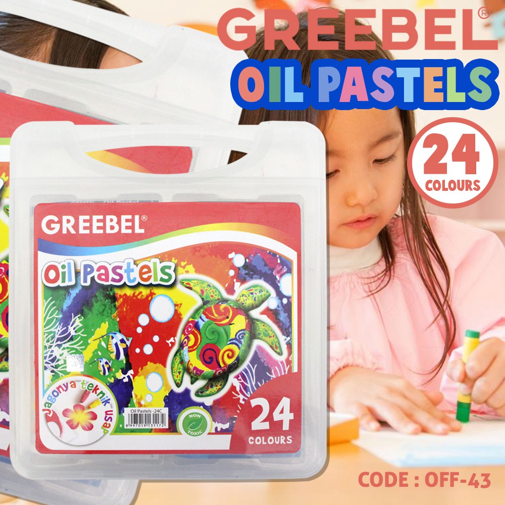 OFF-43 | GREEBEL 24 WARNA Crayon Oil Pastel Set 24 Color Alat Kesenian Menggambar