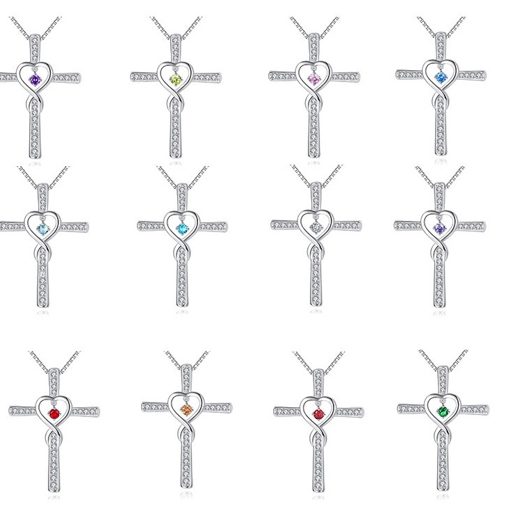 Kalung Liontin Salib Bahan Stainless Steel 925 Hias Zircon