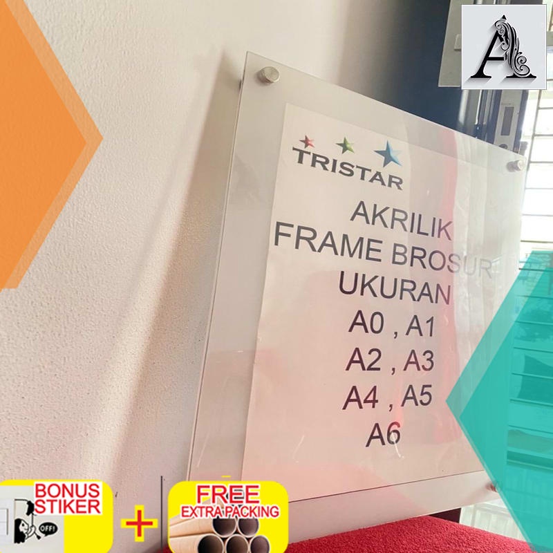 

Promo Akrilik Frame Poster dinding A3 2mm+2mm (background putih + clear)