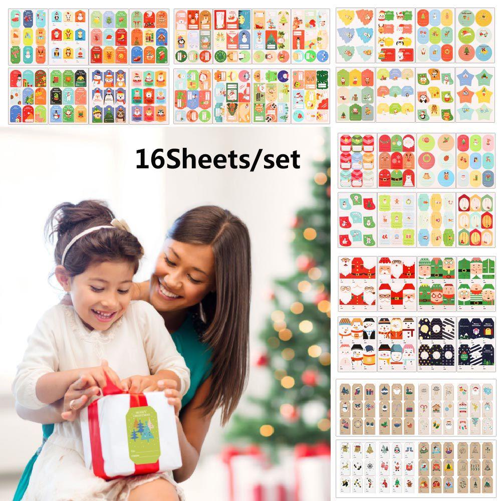 Nanas 16lembar /set Kertas Hadiah Stiker Hiasan Kue Biskuit Paket Sealing Self Adhesive Xmas Ornament