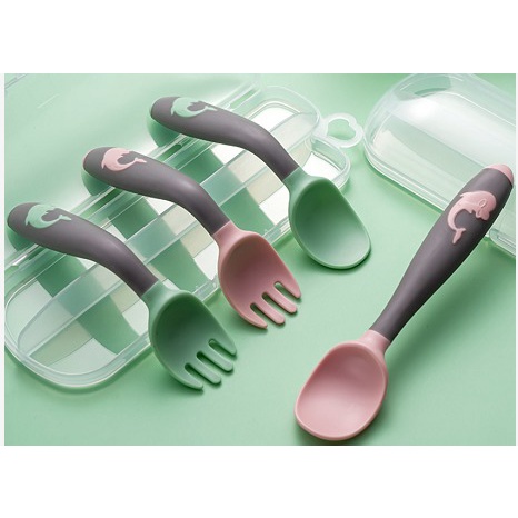 Baby Spoon Set Sendok Makan Bayi Silicone Sendok Garpu Set BPA Free Flexible