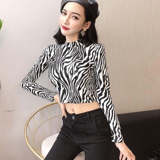  Cod  Crop  Top  Lengan  Panjang  Model  Slim Kerah 