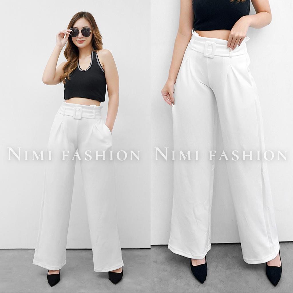 NIMI - Celana Premium Scuba Import | Celana Kulot High Waist Office Pants Import | Wide Leg Free belt