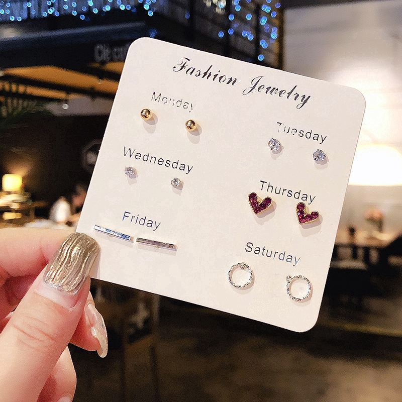 12 PCS Anting Gaya Jepang Dan Korea Anting Anting Temperamen Satu Minggu