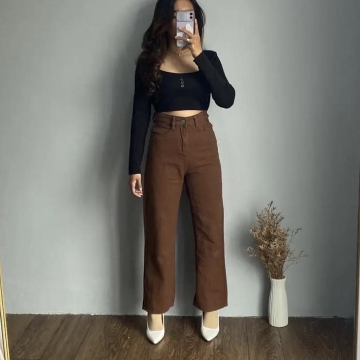Telah Hadir.. Sevins - celana panjang highwaist kulot jeans army coklat/kulot jeans wanita