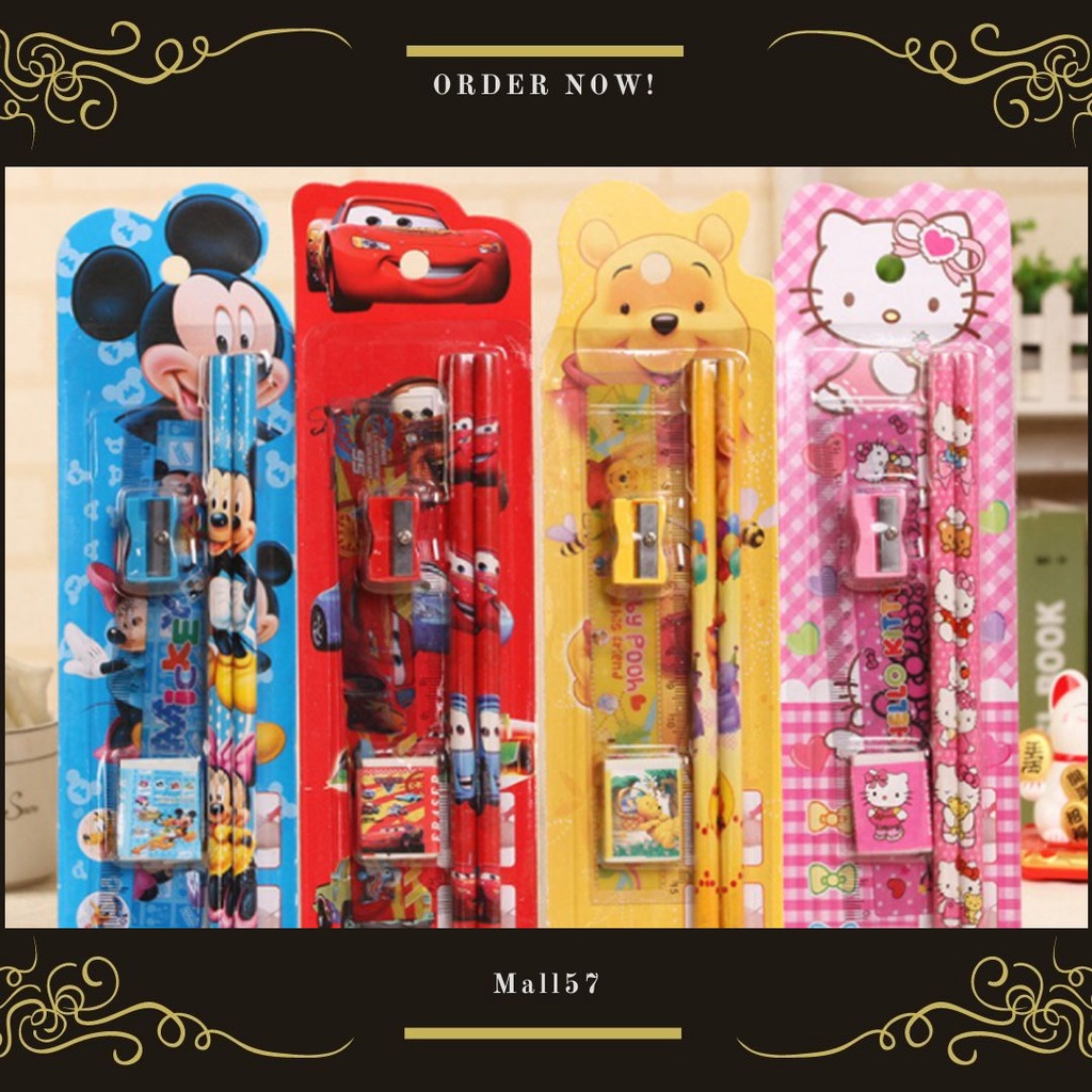 

⭐Mall57⭐ Mini Stationary Set 5in1 Set Alat Tulis Sekolah 5 in 1 Pensil Set Karakter Kartun