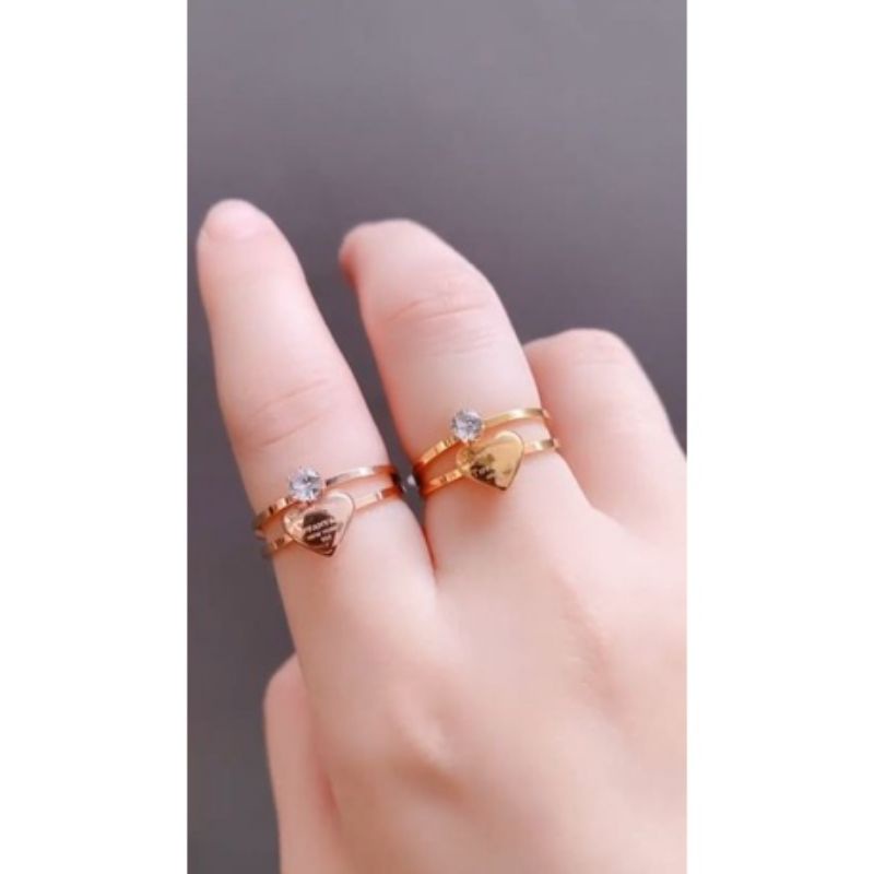 GG Cincin Love Diamond 2 Rangkap Titanium