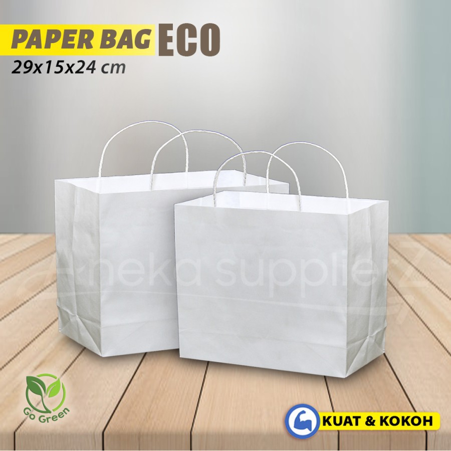 

Paper Bag Polos - Paper Bag Tali Kertas | 29x15x24 cm - PUTIH -( 20 Pcs )