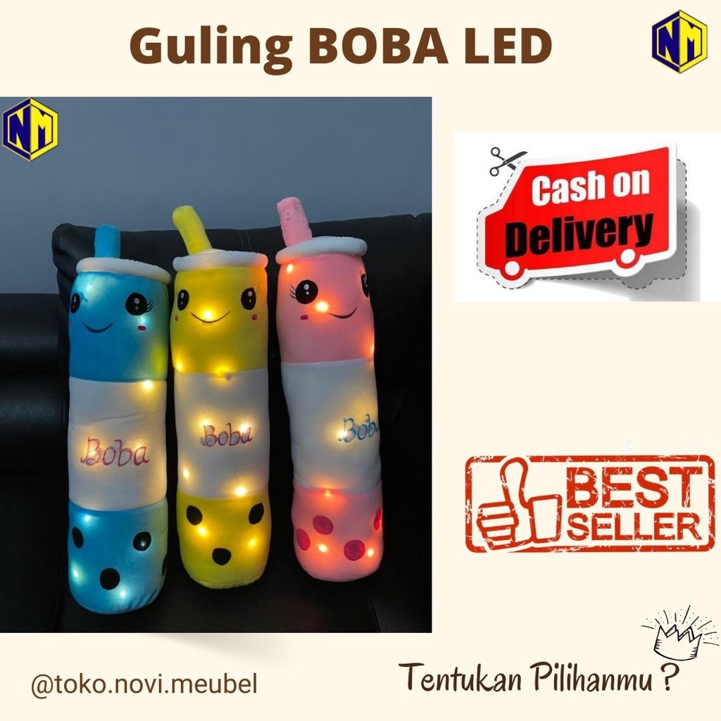 Guling Boneka Boba Milk Tea LED Kain Halus  Bahan full Velboa Tinggi 60cm