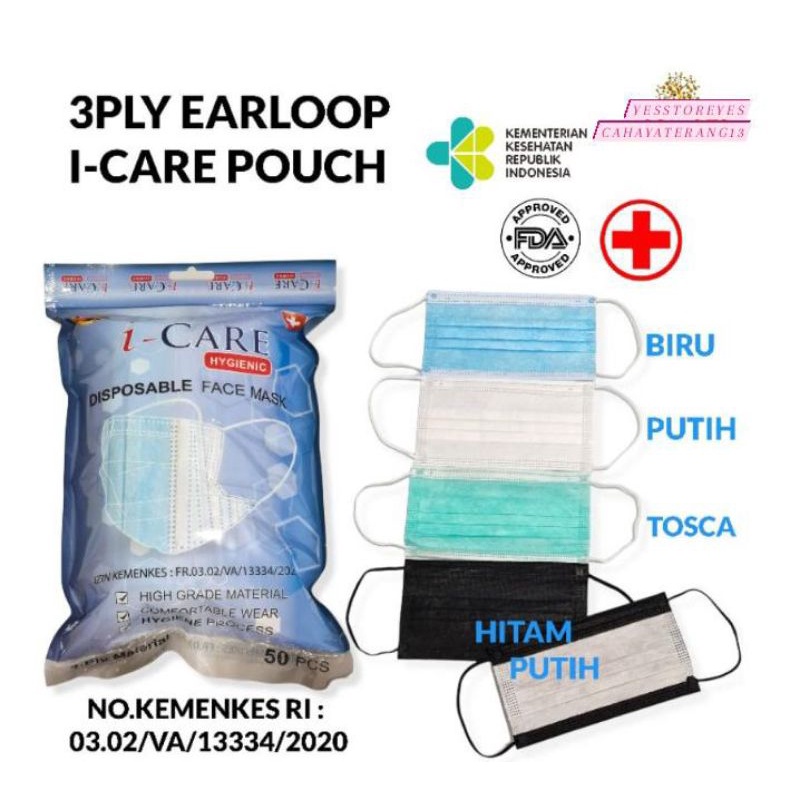 READY STOK EMBOS EARLOOP 3 PLY BIRU I CARE ICARE ISI 50 LBR PER POUCH PACK HYGIENIS