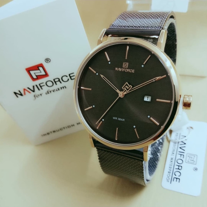 Jam Tangan Pria Naviforce Original Rantai Pasir (DW,GuessGC) - Cokelat