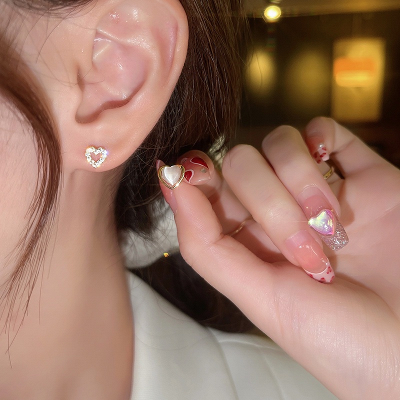 3pasang set Anting love Berlian glitter lady sweet Lucu korea