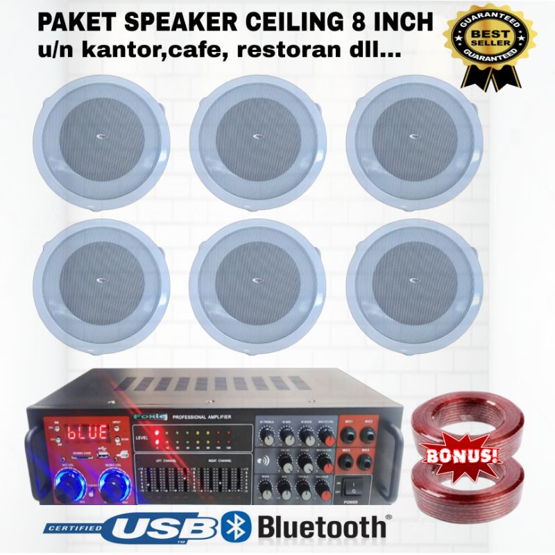 Paket Speaker indoor speaker ceiling 8 inch VPK 6unit+amplifier bluetooth