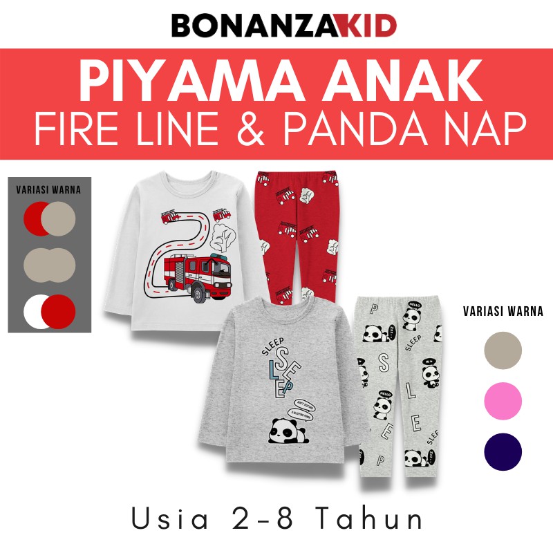 Baju Tidur Anak Laki Laki Piyama Anak Laki Laki Fire Line Dan Sleep Panda Usia 2 Sampai 8 Tahun Katun Combed 30s