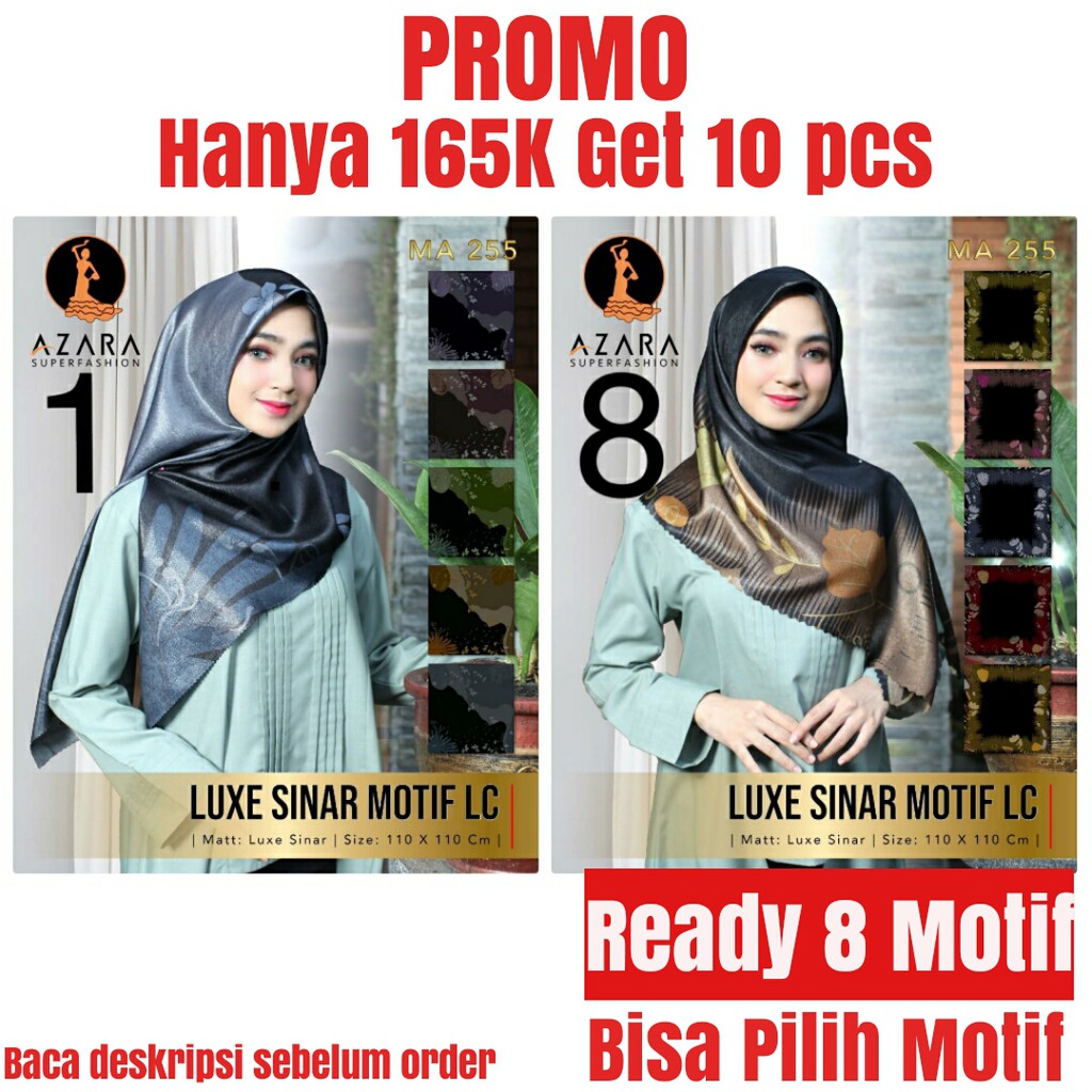 GROSIR 10pcs jilbab Hijab Kerudung segi empat motif LUXE SINAR MOTIF LC Original azara scarf murah