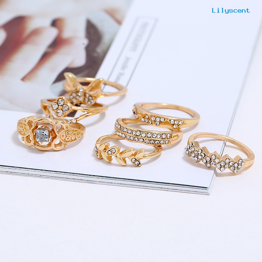 7pcs / Set Cincin Buku Jari Aneka Bentuk Warna Silver Untuk Wanita