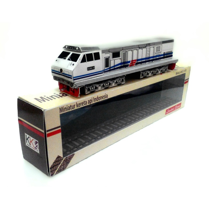 Lokomotif CC203 putih biru - miniatur kereta api indonesia